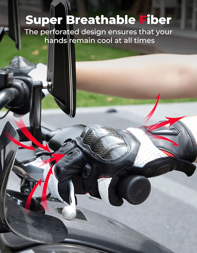 KEMIMOTO Sheepskin Leather Motorcycle Gloves for Men, Protective Motorcycle Gloves for Motocross Motorbike Dirt Bike Bicycle Racing ATV UTV