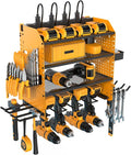 Heavy Duty Power Tool Organizer Wall Mount with Charging Station, 4 Layer Garage Storage Adjustable Shelves Height, Holds 4 Drills, 2 Hooks, Screw & Screwdriver box, Gifts for Fathers Day, Anniversary