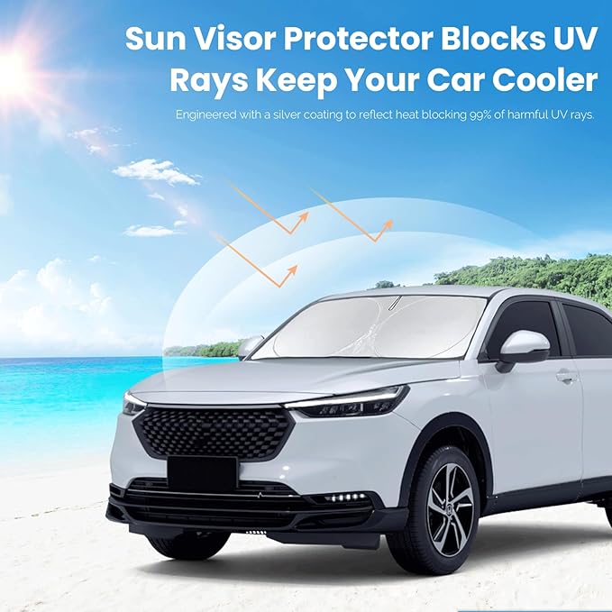 for Honda Fit 2024 Windshield Sun Shade Foldable Sunshade-for Honda Fit 2007-2022 2023 Windshield Cover 210T Reflective Front Window Protector Blocks UV Rays Sun Visor Car Accessories XXL(63" x39.4")