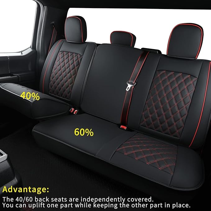 LUCKYMAN CLUB F150 Seat Covers Fit for 2010-2014 F150 SuperCrew with Waterproof Faux Leather(Full Set, Black&Red)
