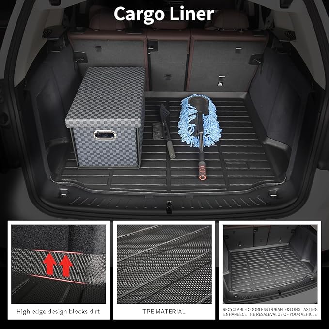 Wayhigh-All Weather Floor Mats and Cargo Mat Set Fit for Expedition Max 8 Seats 2021-2025 TPE Car Mats with Backrest Mat Waterproof Heavy Duty Rubber Floor Liners for Expedition Max Accessories