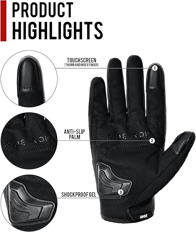BORLENI Motorcycle Gloves Motorbike Glove Full Finger Knuckle Protection Padding Touch Screen for Women Men