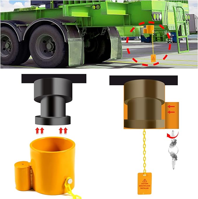 5-Wheel Solid Steel Trailer King Lock Anti-Theft, Trailer Hitch Locks with Bright Yellow Warning Label and 2 Keys, Suitable for RVs, containers, and Trailers.