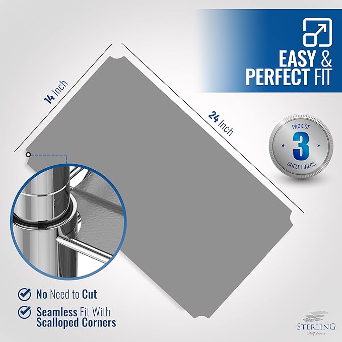Shelf Liners for Wire Shelf System: Set of 3 in Graphite: 13.4 x 23.2 inch: Plastic Wire Shelving Shelf Mats