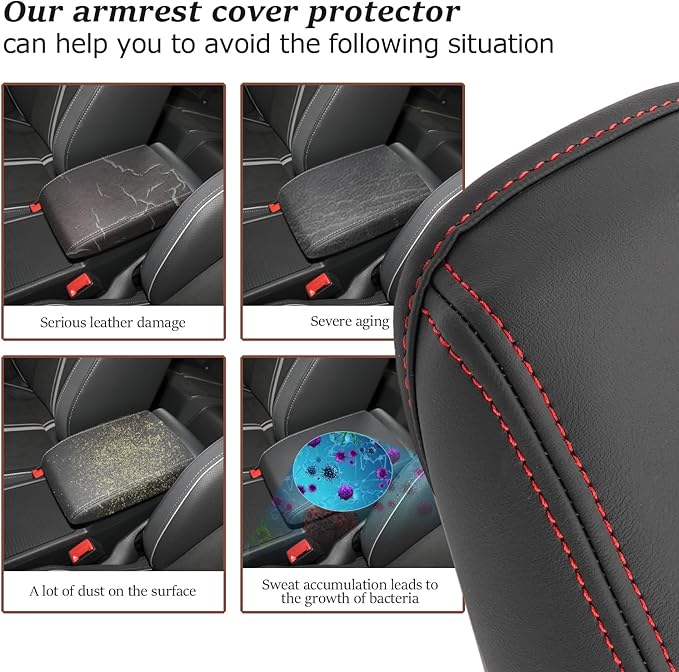 SKTU for 2020-2024 Volkswagen Golf Center Console Cover 2023 2024 Golf Accessories Armrest Cover 2023 2024 Golf R Seat Box Cover 2020-2023 2024 Golf MK8 Center Console Soft Cushion (Red Line)