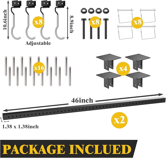 640Lbs Ceiling Mounted Bike Rack, Bike Storage Rack with 8 Adjustable Hooks, Indoor Metal Bike Rack Hanger Storage, 2pcs Set Bike Racks for Home and Garage, Up to 8 Bikes