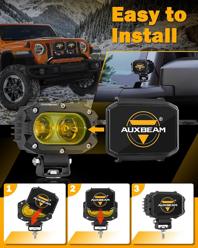 Auxbeam 4 Inch LED Pod Covers, Square Off Road Light Protective Covers, Black Cube Mask Offroad Plastic Light Lens Cover for Trucks Jeep (ZD000822)