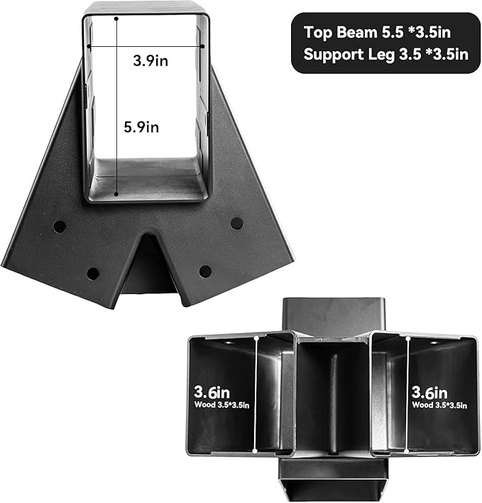 Heavy Duty Swing Sets Brackets Including 2 Black A-Frame Swing Set Brackets and 4 Swing Hangers for Playground Equipment Mounting Parts Hardware Included (Black New Edition)