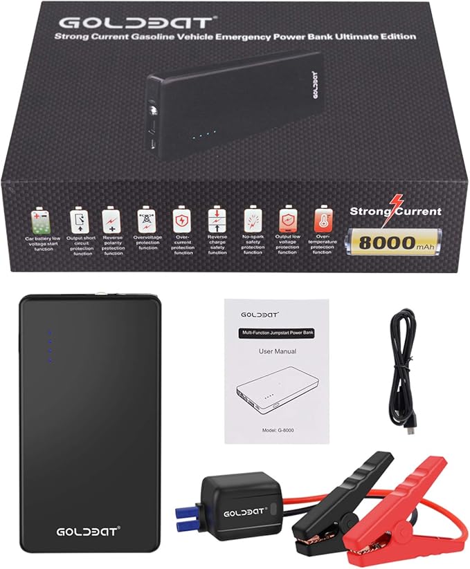 GOLDBAT 700A Peak 12V 8000mAh Car Jump Starter (Up to 4.0L Gas or 2.0L Diesel Engine) Portable Power Pack Auto Battery Booster with LED Light Gift Box Packaging (Black)