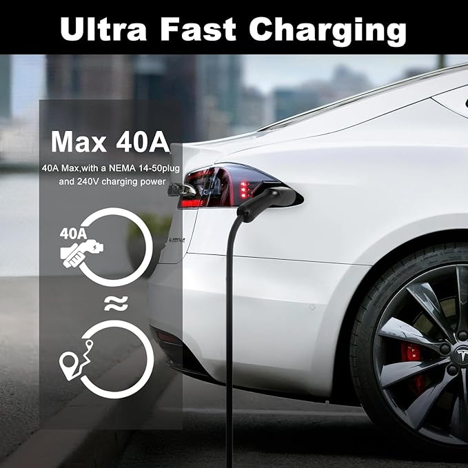 Best Volt Electric Vehicle Portable Charger for Tesla,ETL Certified,25ft Fast Charging, IP65 Waterproof, Compatible with Model 3/X/Y/Cyber Truck,No Adapter Needed (Nema 14-50 240V/40A, Black)