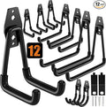 QcoQce 12 Pack Garage Hooks Heavy Duty, Wall Mount Utility Hooks with Extension Cord Straps, Anti-Slip Coating for Bike, Ladder, Hose, Garage Organization, Includes Screws (Black)