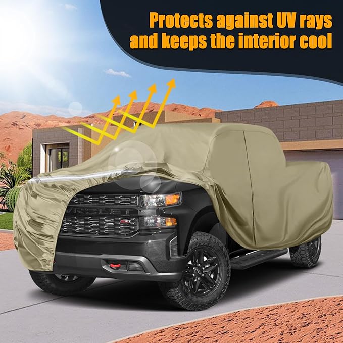Waterproof Truck Covers Replace for Ford F150 / Dodge Ram 1500 CrewCab 6.5 ft, Multilayer Heavy Duty with Cotton Liner Truck Cover with Zipper Door, Windproof Bands for Snow Rain Dust Protection