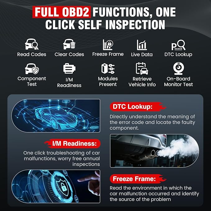 BOSSCOMM IF740 OBD2 Scanner, 4 Systems ABS/SRS/Transmission/Check Engine Code Reader Scan Tool with Oil＆Throttle Resets, Car Scanner Diagnostic Tool for All Cars, Easy to Use, Lifetime Free Update