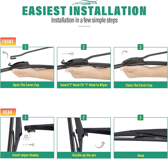 24" 20" 11" Windshield Wiper Blades Replacement for Kia Soul 2010-2019 / Kia Sorento 2011-2015 Premium All Weather Front Rear Wipers Set - OEM Quality (Pack of 3)