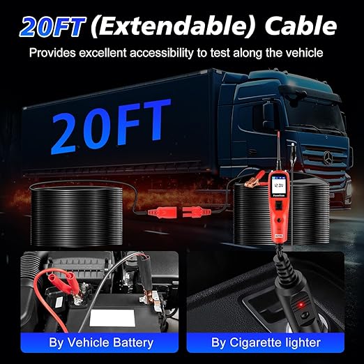 Autel PowerScan PS100 Power Circuit Probe Tester, Breaker Finder, 12V 24V Automotive Electrical Diagnostic Tool with 20ft Extension Cable, AVOmeter, Test Light, Continuity Checker, for 99% Cars