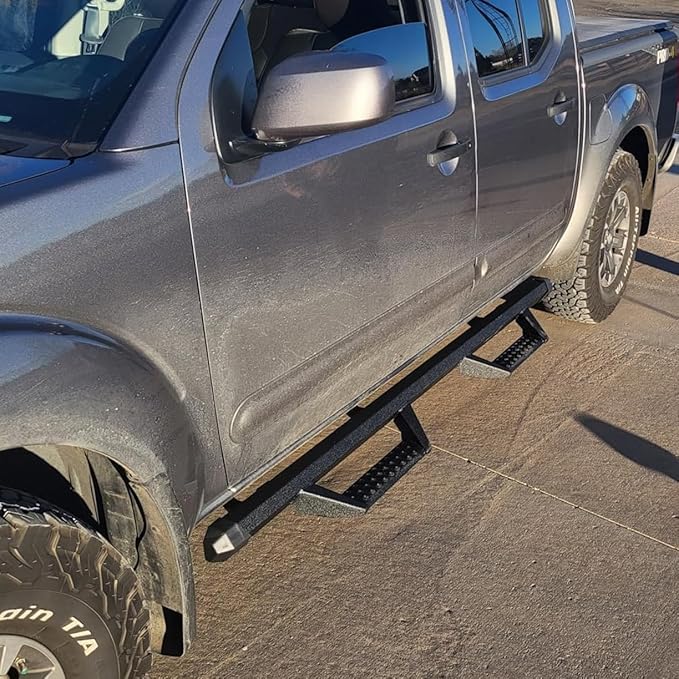 Running Boards Side Steps Compatible for Vehicle 2004-2023 Nissan Titan Crew Cab & 2016-2023 Titan XD Crew Cab. Dual-Stage Textured Black Powder Nerf Bars Step Rails. (BCKA85515-C)