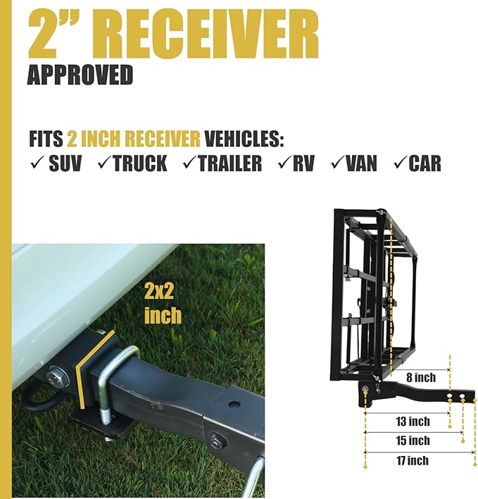 Hitch-Mount Bike Rack for Ebike Heavy-Duty - Comes with Cargo Carrier Fits 2 Electric Fat-Tire Mountain Bicycles Fits 2" Receiver for Car Trailer SUV Truck RV Minivan (Gold)