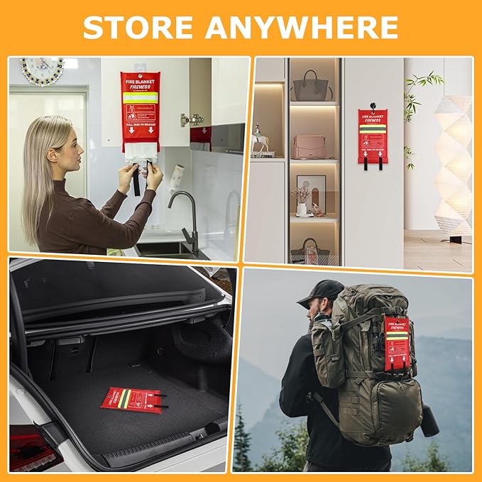 Emergency Fire Blanket, 4Pack Fiberglass Flame Retardant Fire Blankets Emergency for Home, Kitchen, Car, Office, Grill, 39.4X 39.4inch Fire Extinguisher Blanket