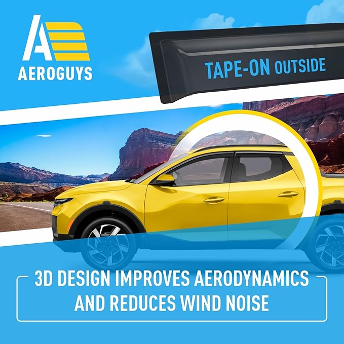 Extra Durable Window Deflectors Tape-On Window Visors Rain Guards Fit for Hyundai Santa Cruz 2022-2025, Sun Visors, Wind Vent for Shades, Exterior Car Accessories - 4pcs. AG0727