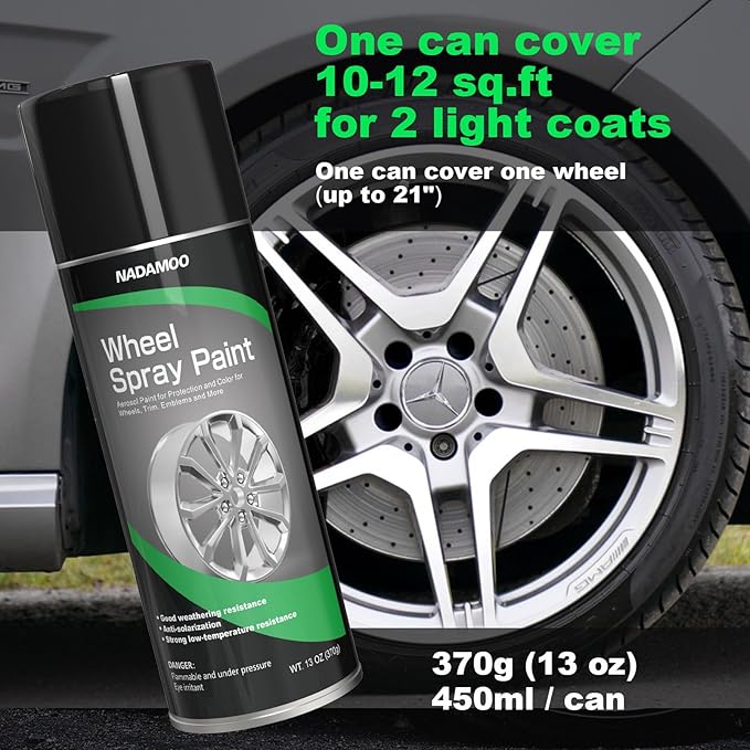 NADAMOO Aluminum Wheel Spray Paint, Semi-gloss Aerosol Car Rim Paint for Recolor and Protection of Metal Surface, Silver, 4 Cans, 13 Oz Per Can