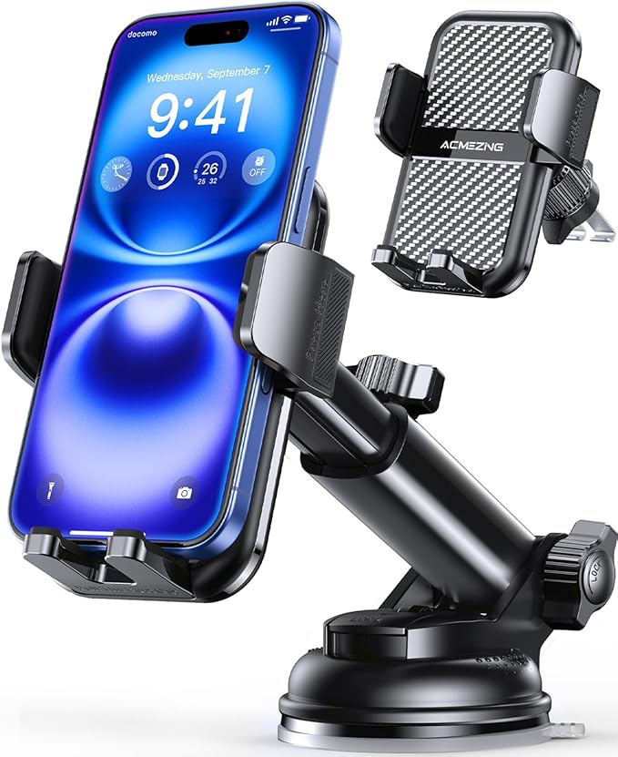 3-in-1 Car Phone Holder [122+LBS Strongest Suction & Stable Clamp Arm] 360° Adjustable Car Phone Mount, Cell Phone Holders for Your Car for Dashboard Vent, All Smartphones & Car Models (Black)