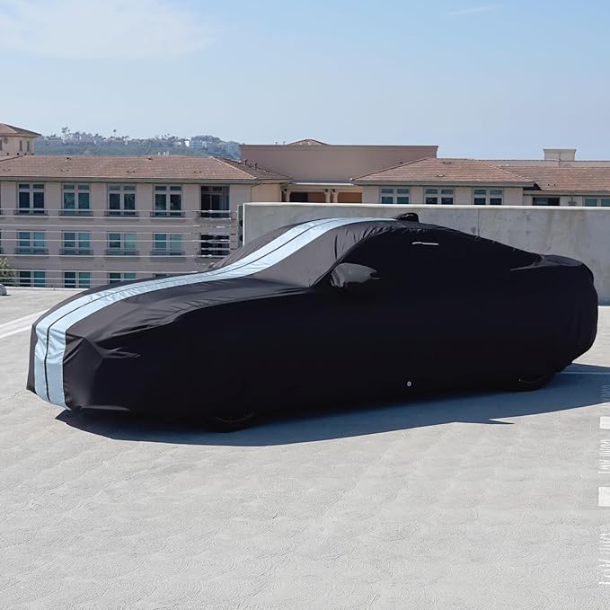 iCarCover Custom Car Cover for Chevy Master (1933-1942) Waterproof All-Weather Rain Snow UV Sun Protector Full Exterior Indoor Outdoor Car Cover (Stripe - Black/Gray)