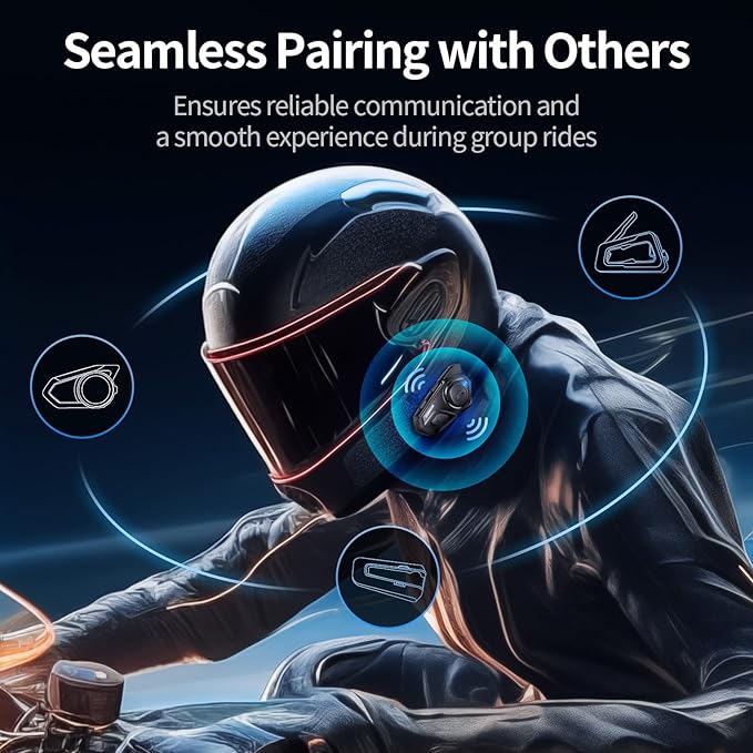 Motorcycle Helmet Bluetooth Headset, 10 Riders 2000M Communication Systems, Multitasking Audio Helmet Radio with Premium Microphone&40mm Hands-Free Speaker, Stereo Sound Motorcycle Intercom