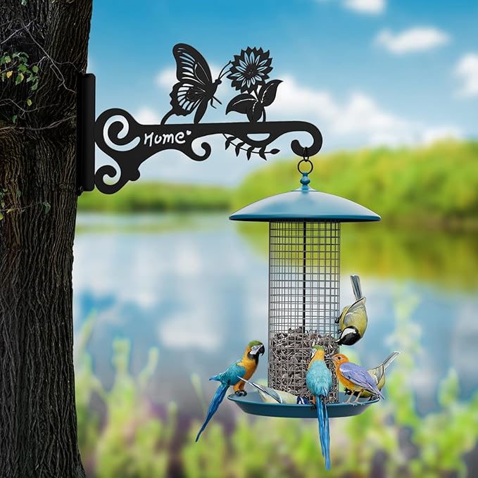 10 Inch Metal Plant Hooks (2-Pack) - Decorative Wall Hangers with Butterfly Design for Indoor & Outdoor Use - Hanging Brackets for Plants, Flower Baskets, Bird Feeders - Patio, Garden, Home Decor