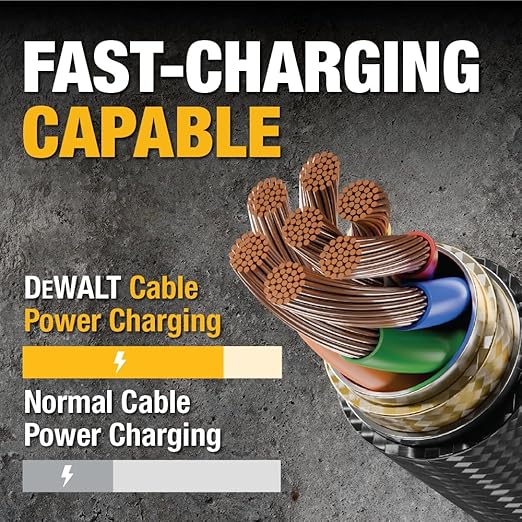 DEWALT Heavy Duty USB to Lightning Cable [Apple MFi Certified] Durable iPhone Charger, Lightning Cables, Fast Charging iPhone Charger Cord Compatible w/iPhones 14/13/12/11 Pro Max iPad AirPods, 10FT
