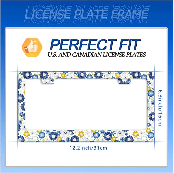 White Blue Hippie Flowers License Plate Frame Colorful Floral License Plate Holder Funny Car Accessory Decoration 12.3"x6.3" for Women