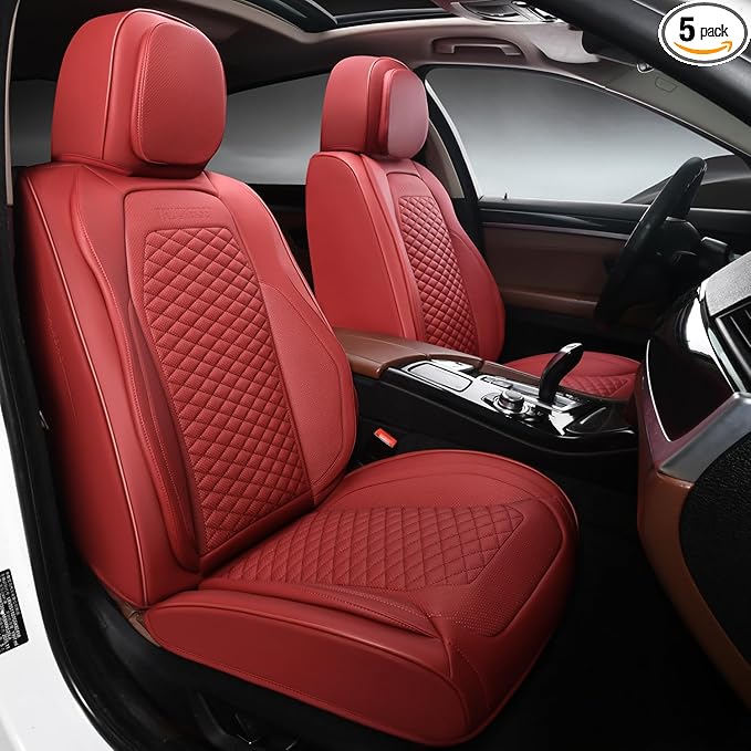 2 Packs Car Seat Covers Leather Car Seat Covers Universal Seat Covers for Car, SUV,Truck (Burgundy)