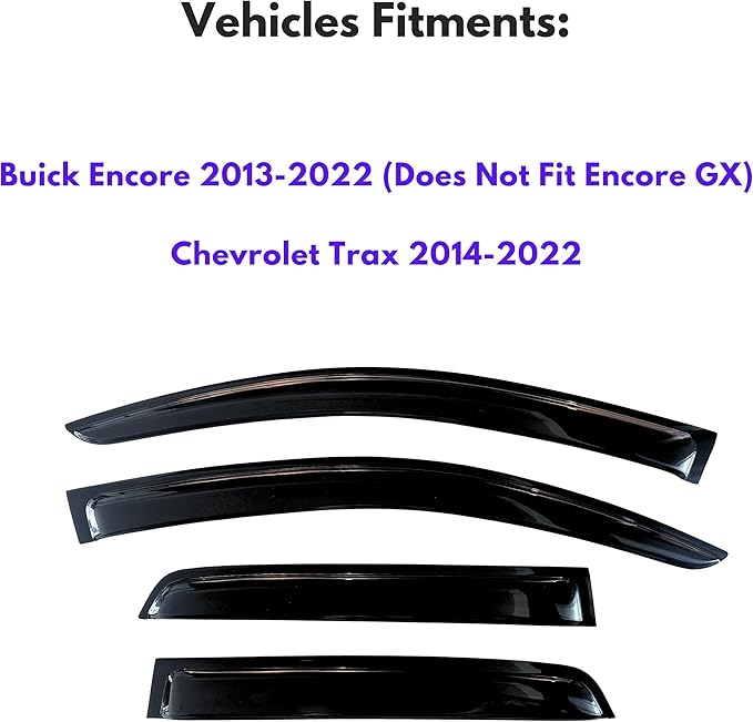 KPY Window Visor Compatible with Buick Encore 2013-2022 (Not for GX), Chevrolet Chevy Trax 2014-2022, 4PC Rain Guard Side Vent Deflectors Tape-On Style, 2014 2015 2016 2017 2018 2019 2020 2021 2022