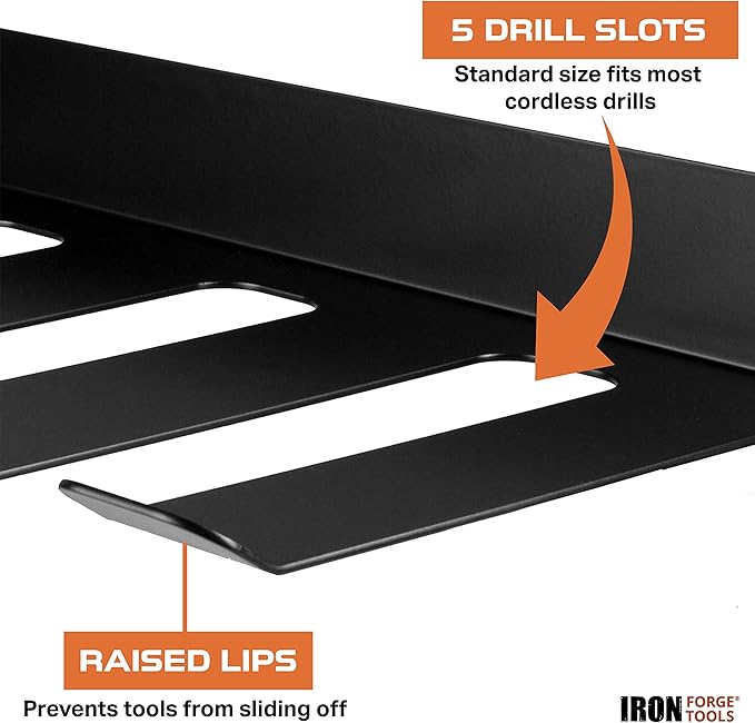 Power Tool Organizer for Shop & Garage - Heavy Duty Drill Power Station, Wall Mounted Rack With 5 Drill Storage Slots, Solid Steel
