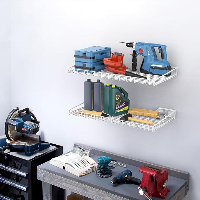TORACK 2 Pack Wall Mounted Storage Shelves, 23.5" x 12" Wall Shelf for Garage, Closet, Laundry Room, Heavy Duty Garage Wall Shelving, Holds Up to 65 Lbs(White)