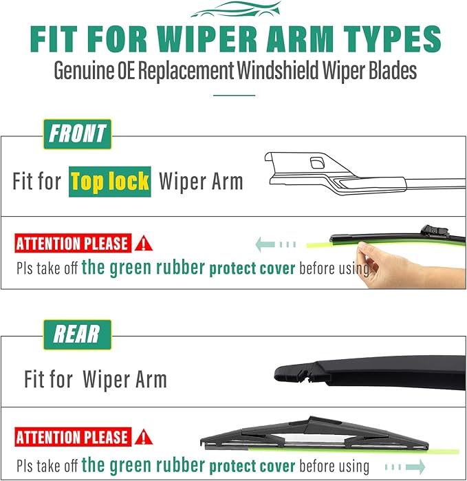 24" 24" 10" Windshield Wiper Blades Replacement for Toyota Sequoia 2023 2024 Premium All Weather Front Rear Wipers Set - OEM Quality (Pack of 3)