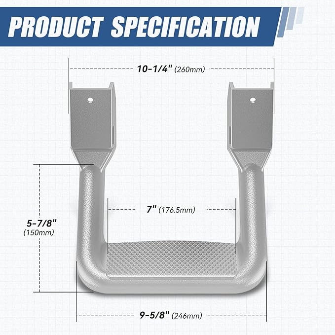 Auto Dynasty 1 Inches Universal Side Step with Mounting Brackets for Pickups & Trucks, Aluminum, Silver Powder Coated, Set of 2