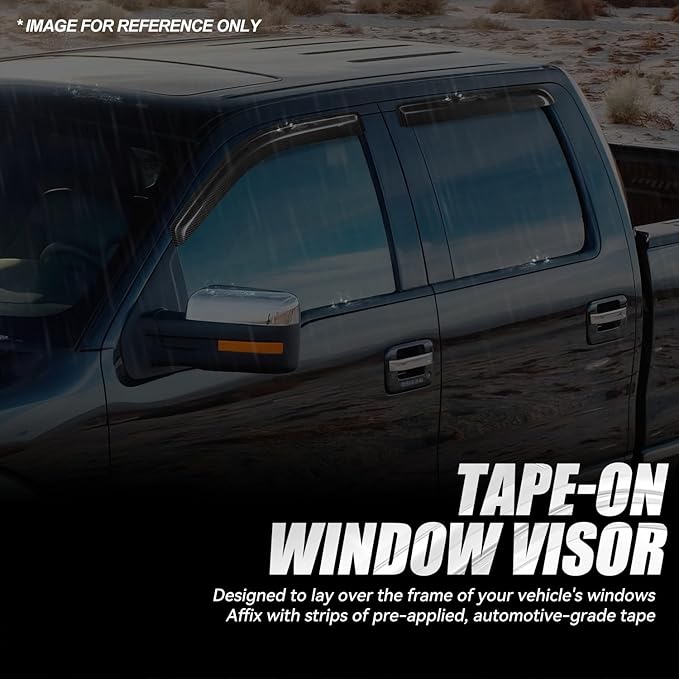 Auto Dynasty 4Pcs Carbon Fiber Pattern Window Visors Compatible with 2009-2014 Ford F150 Crew Cab, Tape-On Front & Rear Window Deflectors Rain Guards Sun Wind Air Side Vent Shade, Glossy Black