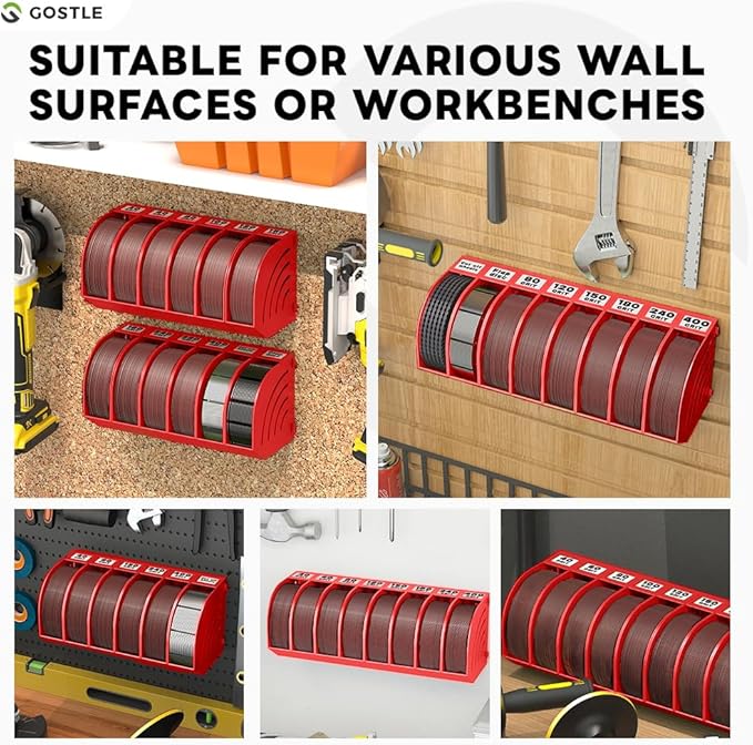 5 Inch Professional Sanding Discs Storage Bins - 8 Bins Set for Efficient Organization, Offset Snap-On Connection, Grit Classification, Space-Saving Design and Versatile Application, Red