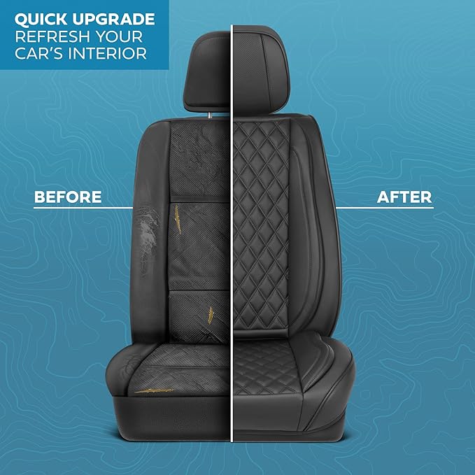 Elite Edition Faux Leather Seat Covers for Cars, Trucks, & SUV - 2 Black Car Seat Covers for Front Seats - Universal Fit Car Accessories Automotive Interior Cover Protector for Most Vehicles