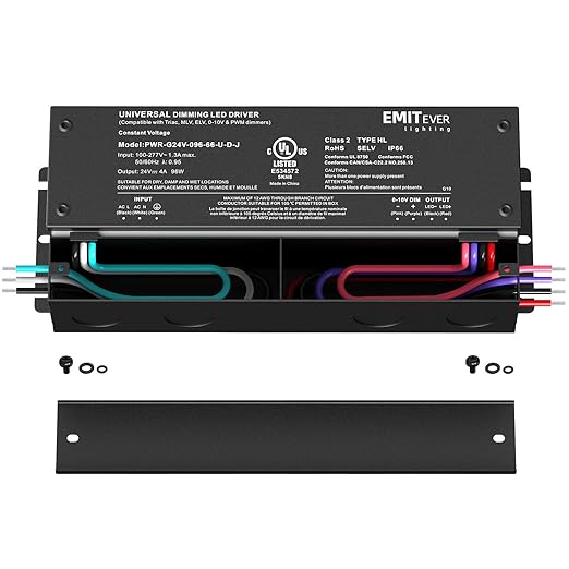EMITEVER Dimmable Led Driver, 2 Packs 96W AC 110V-277V to DC 24V Transformer, 5-in-1 Dimming: ELV/MLV/TRIAC / 0-10V / 1-10V / 10V PWM/Potentiometer, Waterproof IP67 and UL Listed
