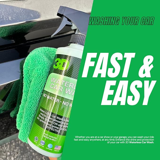 3D Waterless Car Wash - Easy Spray Waterless Detailing Spray - No Soap or Water Needed - Great on Cars, RVs, Motorcycles & Boats 16oz.