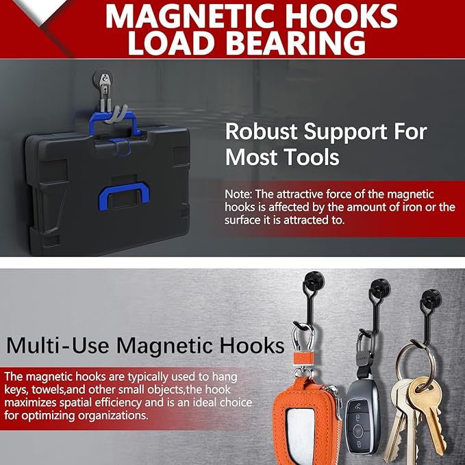 3-H Heavy Duty Magnet Garage Hooks 2 Pack, J Shape Strong Magnetic Hooks for Hanging Cordless Power Drill, Utility Magnetic Tool Holder for Metal Cabinet, Steel Pegboard, Toolbox, Garage(Grey)