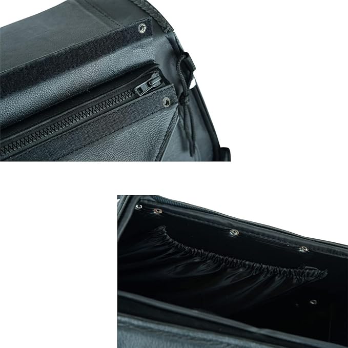 GARGOYLE BELLS Motorcycle Saddle Bags Genuine Leather Motorcycle Luggage Bag For Softails Sportsters and Choppers (No Stud, Black, 13”x13“x10”)