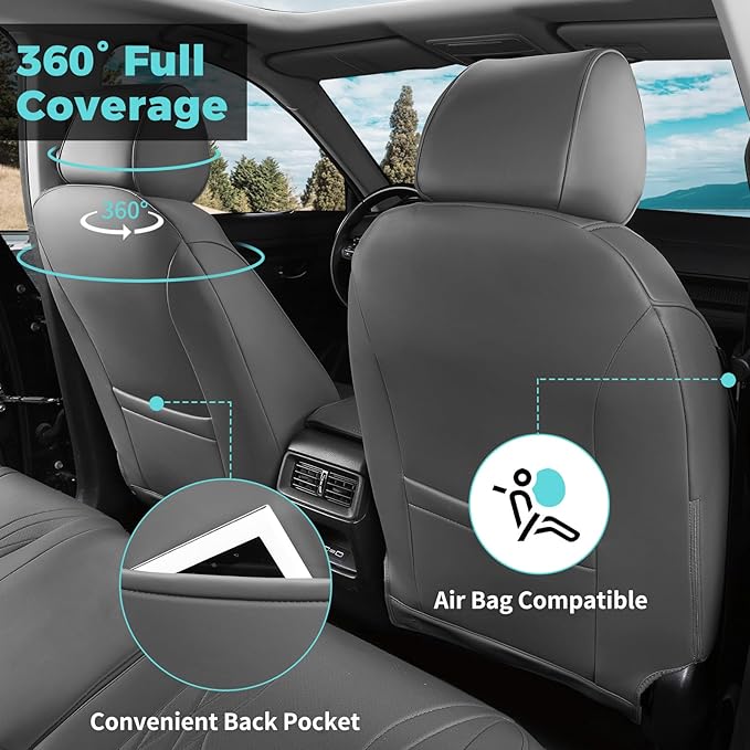 Seat Covers for Honda CRV 2023 2024 2025 2026 EX/EXL/LX/Sport/Touring/Special Edition, Hybrid & Gas, 1:1 Custom Leather Seat Covers Full Set - Grey