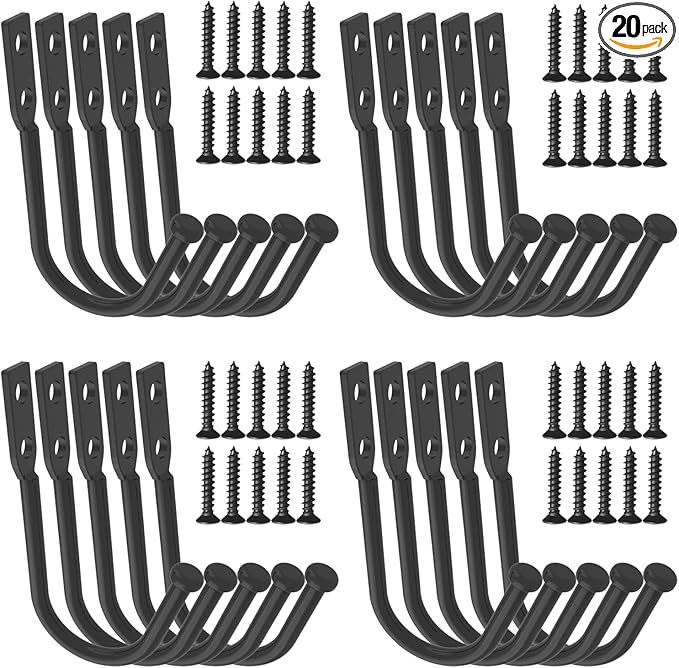 Wall Hooks Coat Hook Robe Hanging Robe & Towel Hooks, Utility Hooks Indoor Outdoor (Black-Rod U Shaped, 3x2.3)