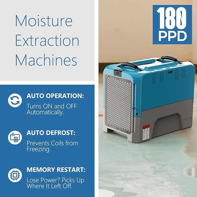 ALORAIR App Control Commercial Dehumidifier With Pump Industrial Dehumidifiers with Drain Hose, for Water Damage Restore, Flood Repair, Large Space, Job Sites (Blue)