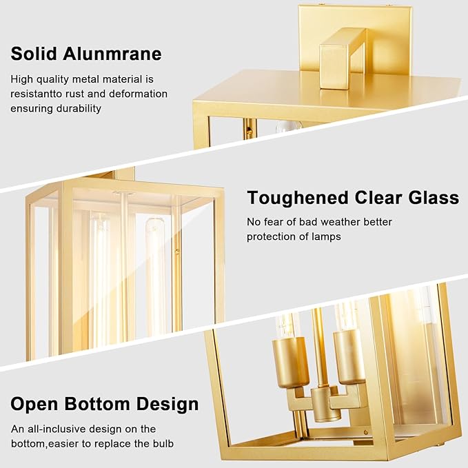 Outdoor Wall Sconce, 21" Large Gold Wall Mount Lamp, Outside Lights Front Porch Light, Waterproof Modern Porch Lighting Exterior Lamp for Front Door, Entryway (Bulbs Included)