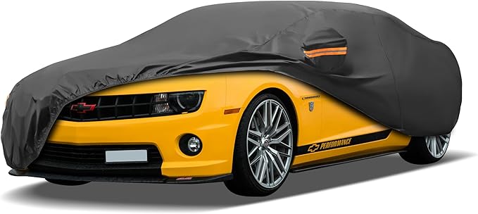 MORNYRAY Compatible with Chevy Camaro,Car Cover Outdoor Waterproof Sun Rain Snow Hail Protection with Driver Door Zipper (Black, Custom Fit Chevy Camaro)