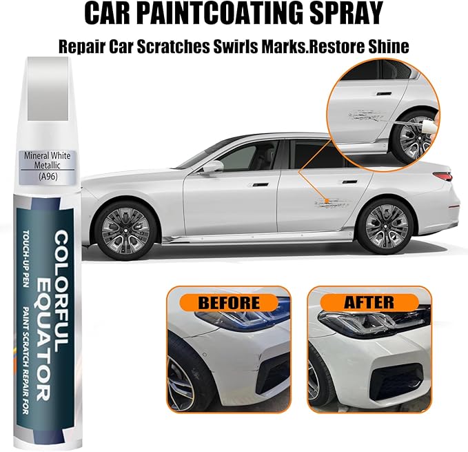 Mineral White Metallic(A96) Touch Up Paint for BMW, Car Paint Pen Scratch Repair Two-In-One Touch Up Paint, Premium Car Scratch Remover for Deep Scratches