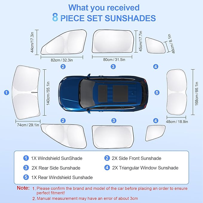 8pcs Car Window Shades for Kia Telluride 2020-2025 Accessories,Windshield Side Rear Full Sunshade,Sun Visor UV Blocking, Privacy Protection and Blackout for Camping Outdoor